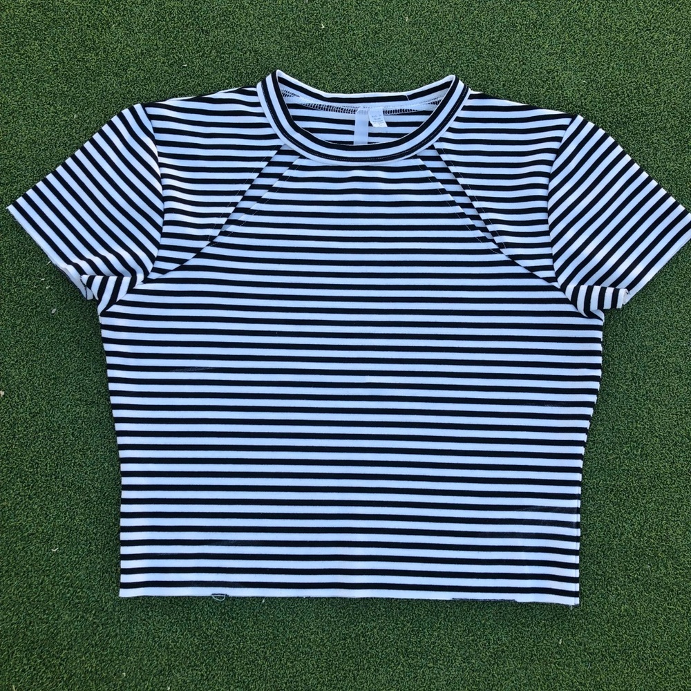 Reformed white and black stripped crop top